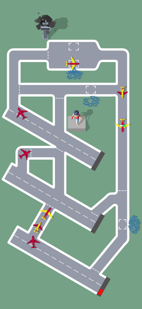 Top down view of aircraft taxiing on airport runways in Tower Control Manager