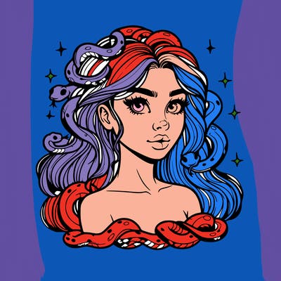 realistic girl with snakes as hair