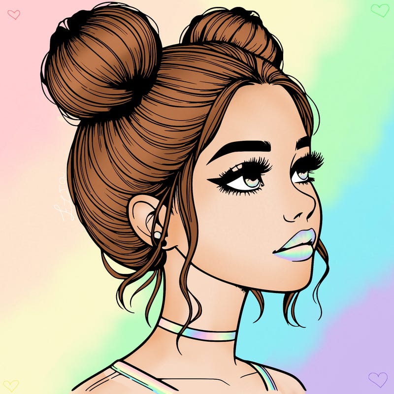 realistic girl with buns on the top of her head