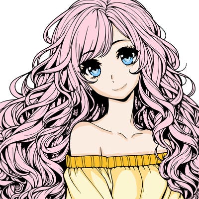 realistic, anime girl with really long curly hair