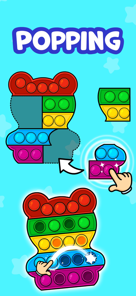 Regenbogenbär Pop-It-Fidget-Puzzle-Spiel für Kleinkinder.