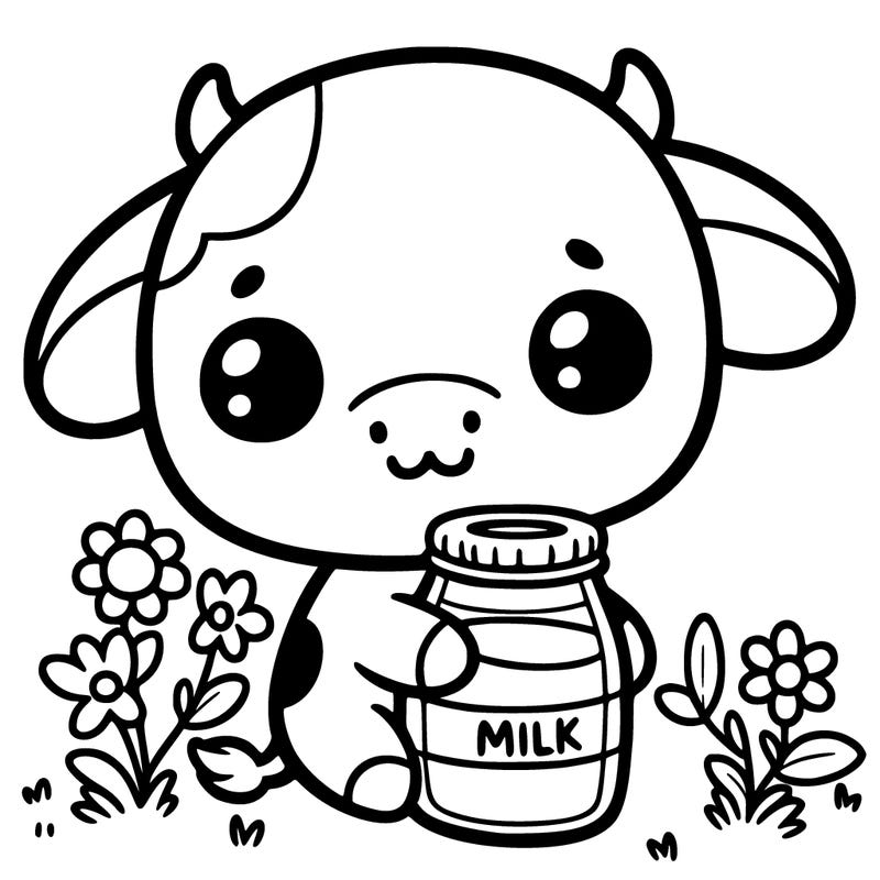 cute cow with milk