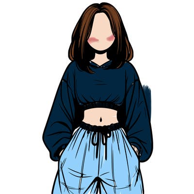 realistic girl faceless with baggy pants and a crop top