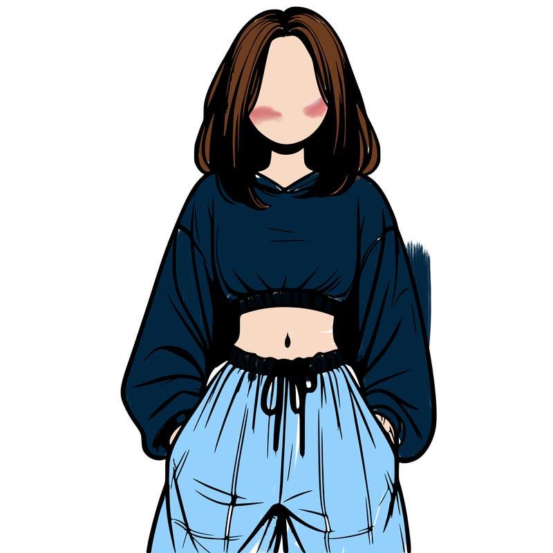 realistic girl faceless with baggy pants and a crop top