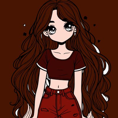 girl with long hair with jeans and crop top