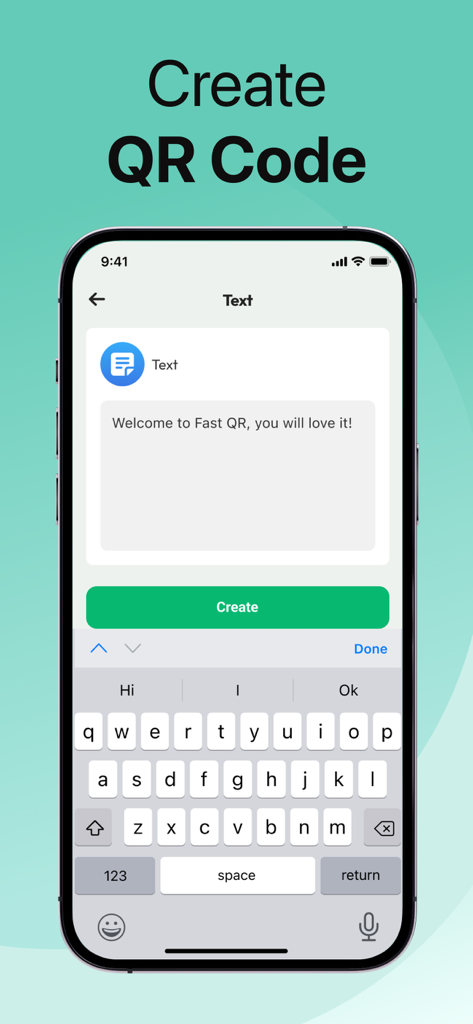 QR Code Master：Barcode Scanner - Interface for creating a custom QR code from text input