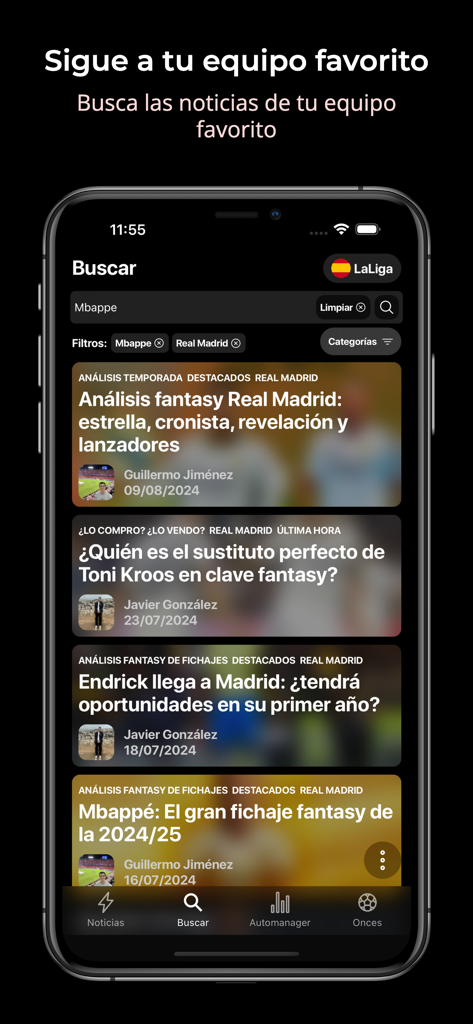 Jornada Perfecta Fantasy - Search results for Real Madrid and Mbappe news in the Jornada Perfecta Fantasy app.