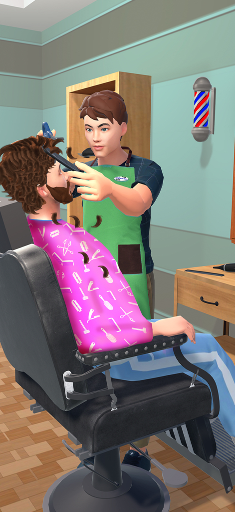 Haircut Barber Salon Game - A barber styling a customers hair in a professional salon simulation game