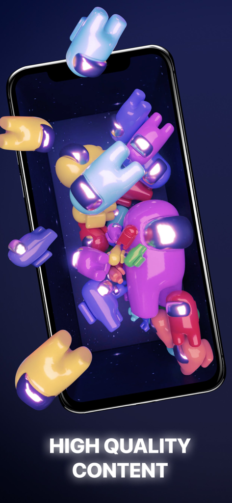 Gravity - Live Wallpapers 3D - 3D gravity wallpaper on an iPhone screen showing colorful animated characters