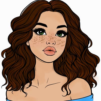 realistic girl with wavy hair and lips