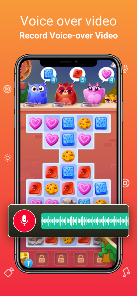 Recording a voice-over for a mobile gaming video using the Reaction Cam app.