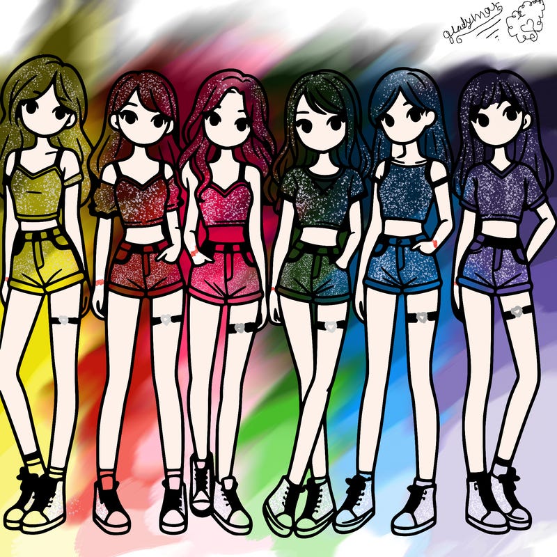 a group of girls wearing crop tops and shorts