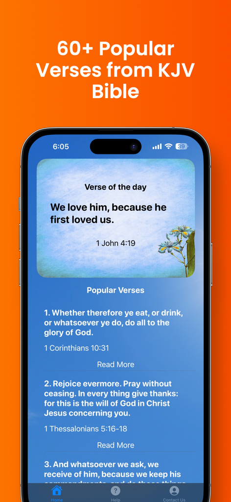 KJV Bible Verses Widget - Screenshot of the KJV Bible Verses Widget app showing the Verse of the Day and a list of popular scriptures