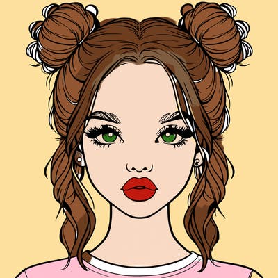 realistic girl with two buns in hair and lips