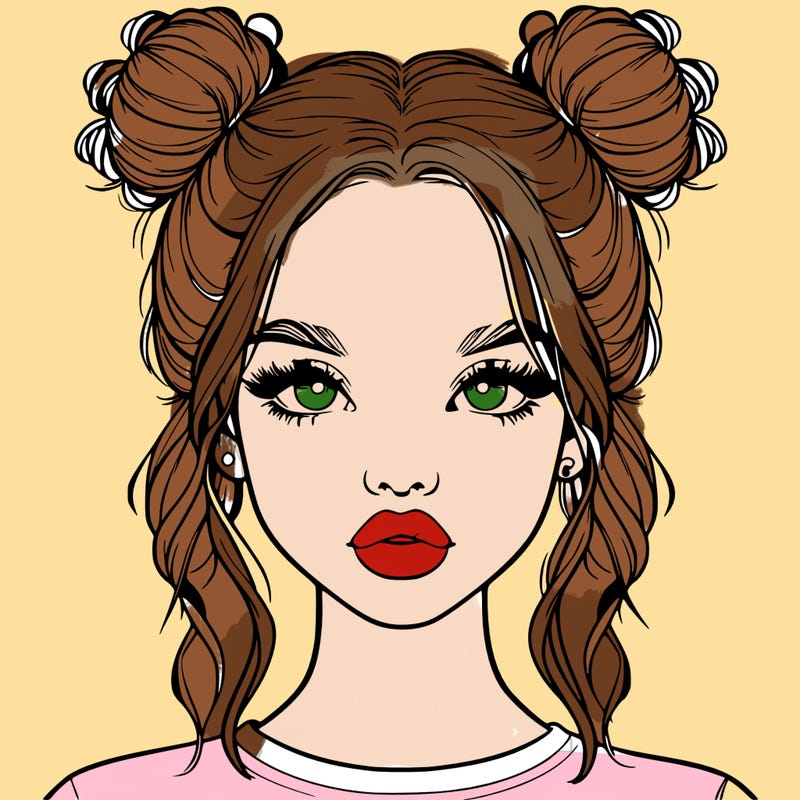 realistic girl with two buns in hair and lips
