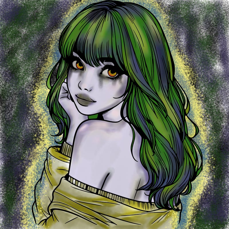 realistic girl with bangs looking over her shoulder