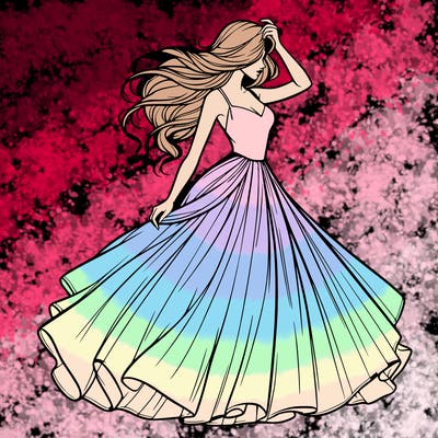 realistic woman with dress flowing in the wind