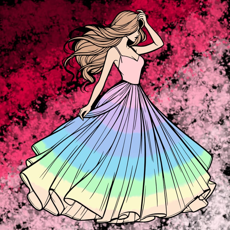 realistic woman with dress flowing in the wind