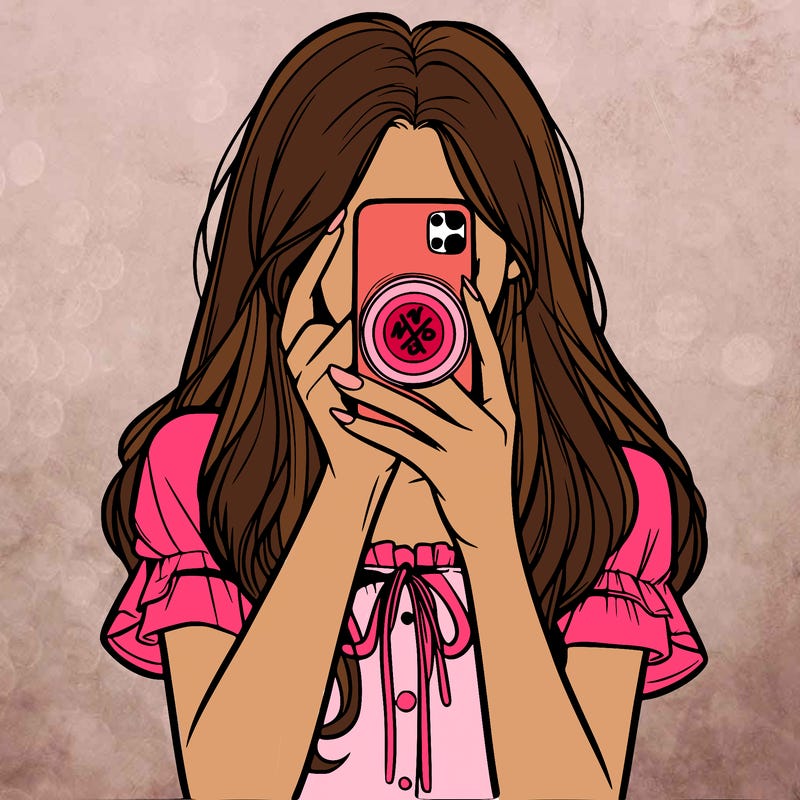 a realistic girl holding her phone taking pictures