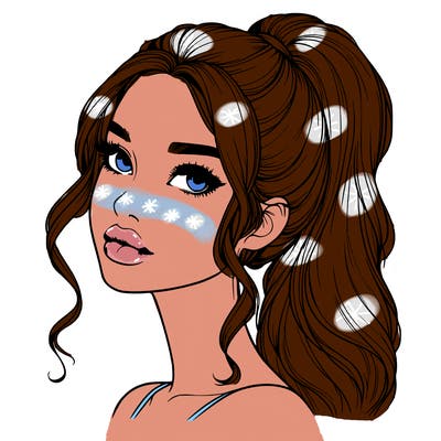 realistic girl with a ponytail on her hair and lips