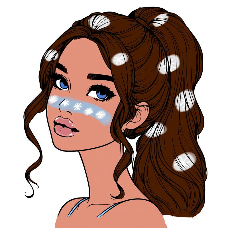 realistic girl with a ponytail on her hair and lips