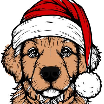 realistic dog with a christmas hat