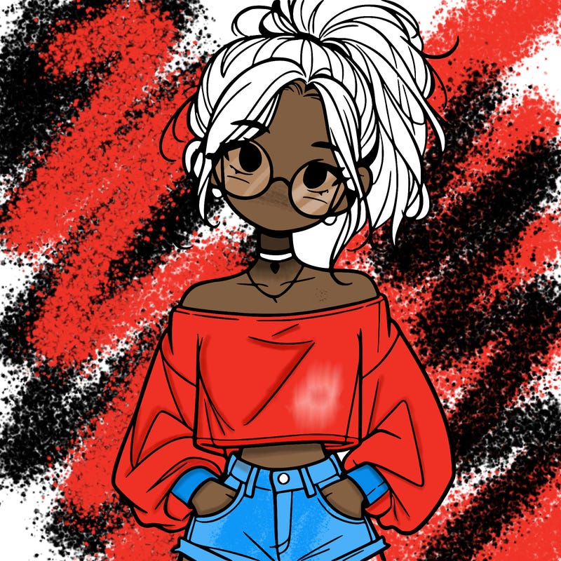 girl with a messy ponytail glasses a baggy crop top and jean shorts