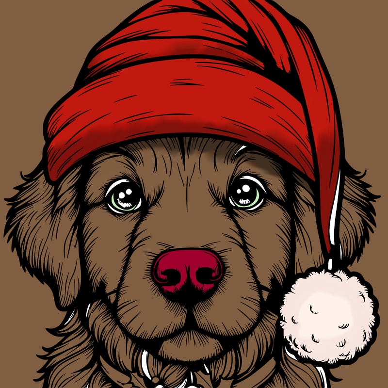 realistic dog with a christmas hat