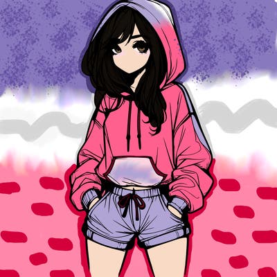 realistic girl in shorts and hoodie