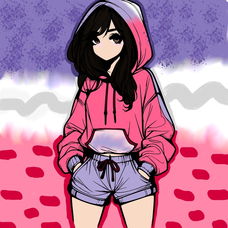 realistic girl in shorts and hoodie