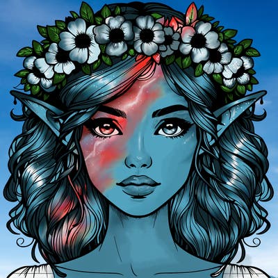 realistic female elf with flower crown