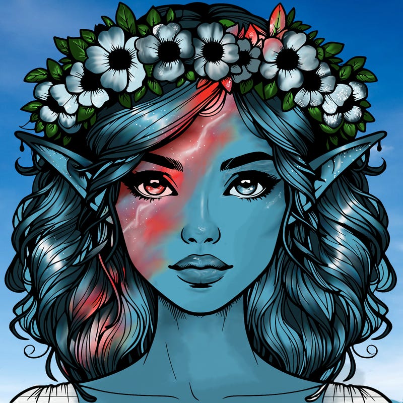 realistic female elf with flower crown