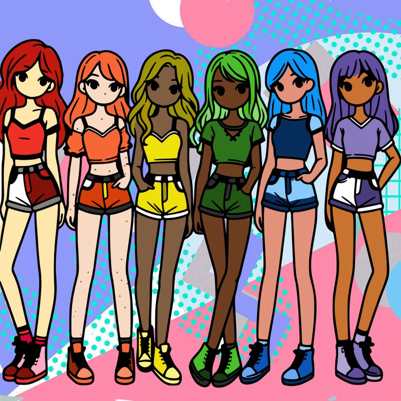 a group of girls wearing crop tops and shorts