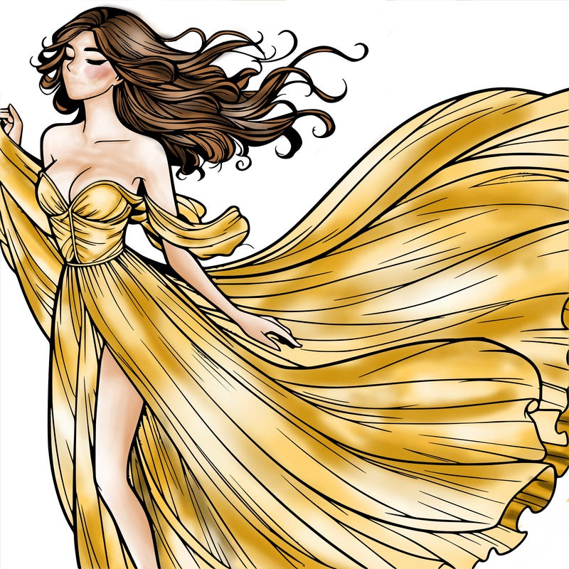 realistic woman in dress flowing the the wind
