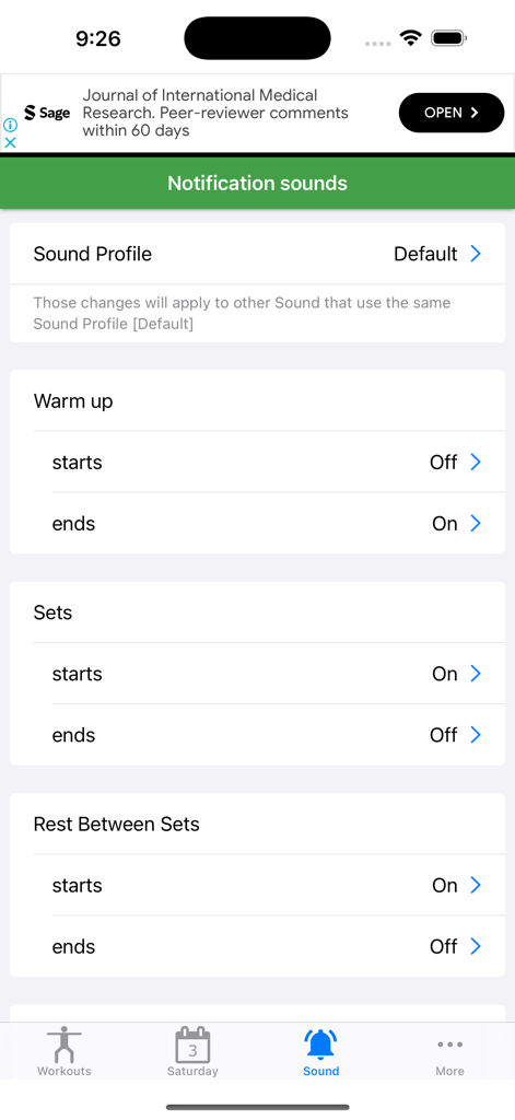 Tabata Timer for HIIT - Notification sound settings for HIIT workout intervals and rest sets