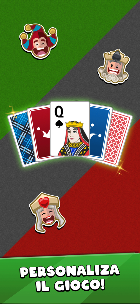 Burraco Italiano Jogatina - Schermata di personalizzazione di Burraco Italiano Jogatina con carte da gioco e avatar di personaggi su uno sfondo a tema bandiera italiana.