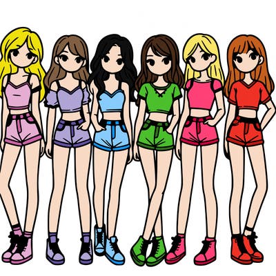 a group of girls wearing crop tops and shorts