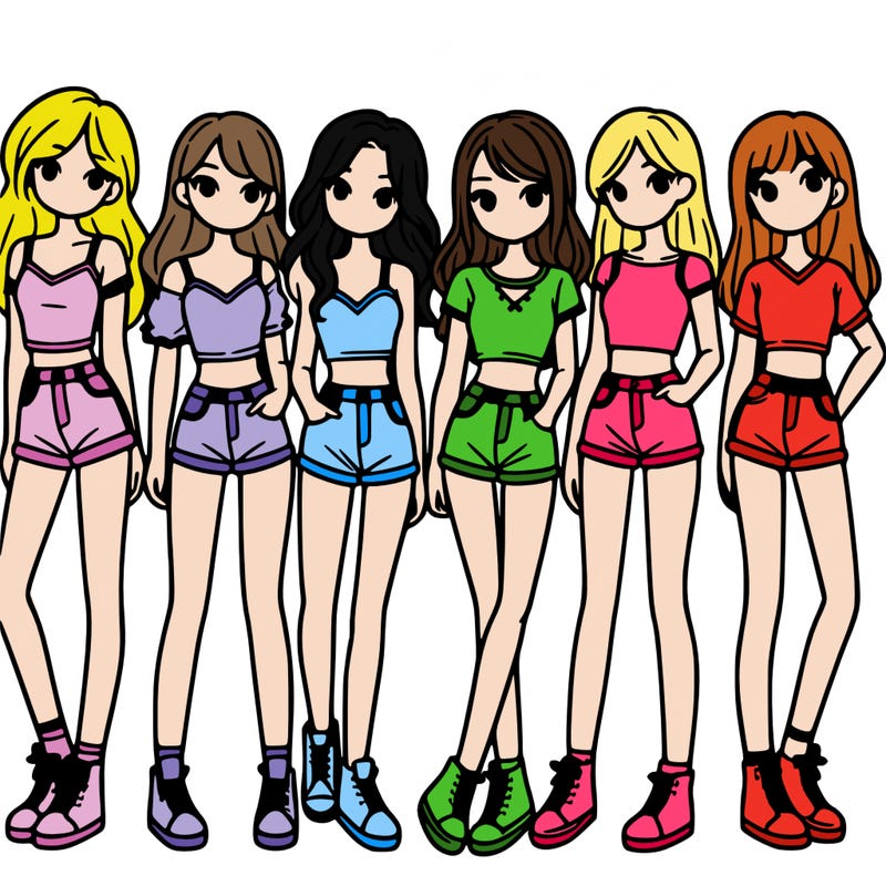 a group of girls wearing crop tops and shorts
