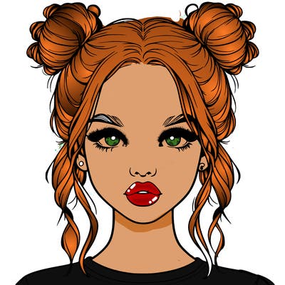 realistic girl with two buns in hair and lips