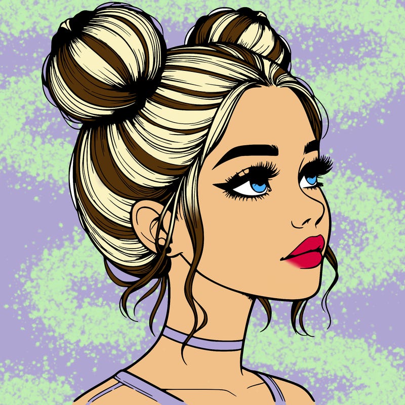 realistic girl with buns on the top of her head