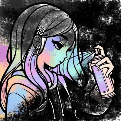 a realistic girl spray painting
