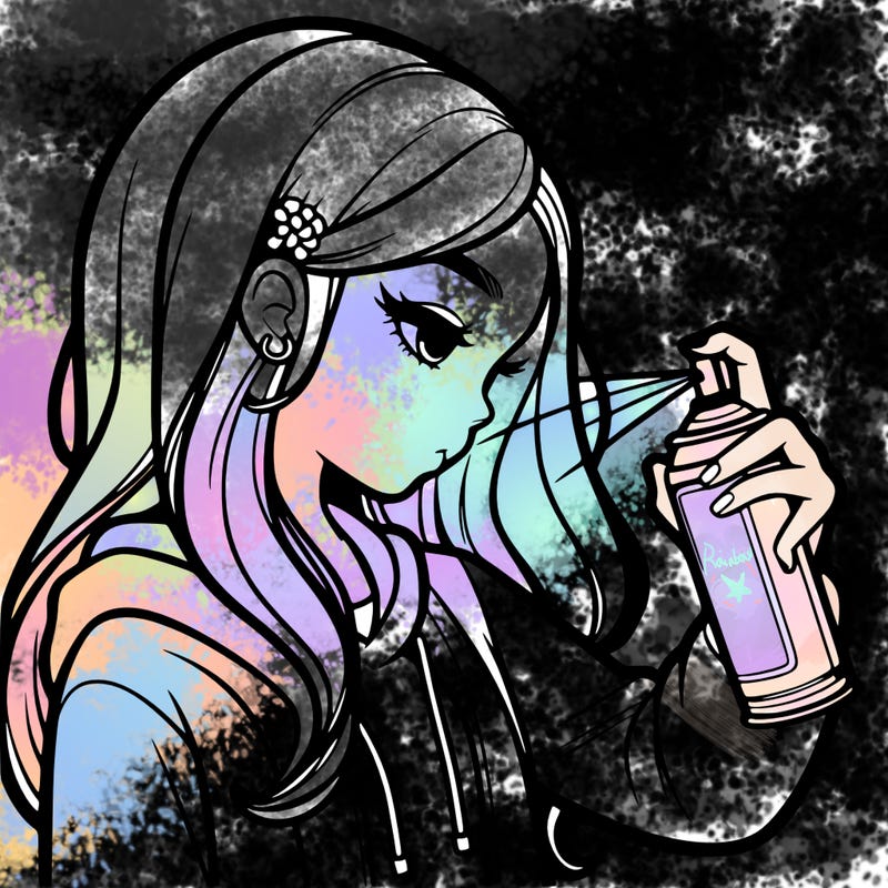 a realistic girl spray painting