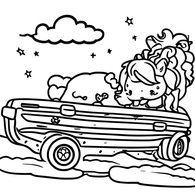 kawaii unicorn driving a car