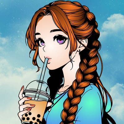 realistic girl with braided hair drinking boba