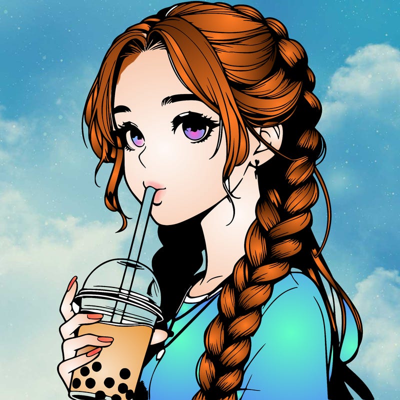 realistic girl with braided hair drinking boba