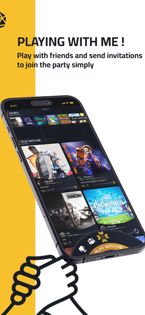 G Club - Interface of the G Club app showing the Play With Me feature to find gaming teammates