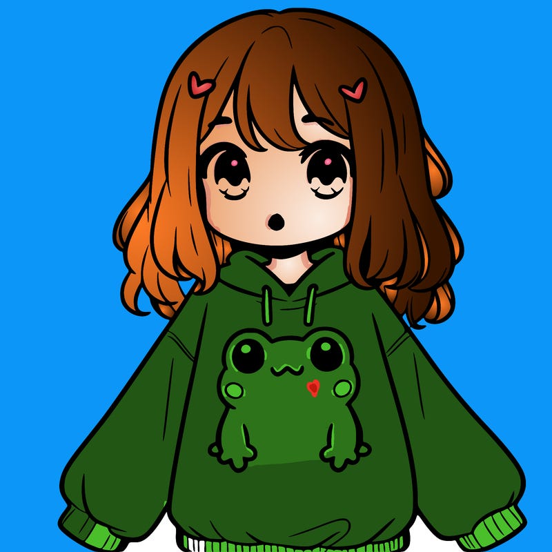 girl wearing frogging sweatshirt