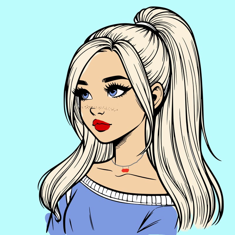 realistic girl with a high ponytail