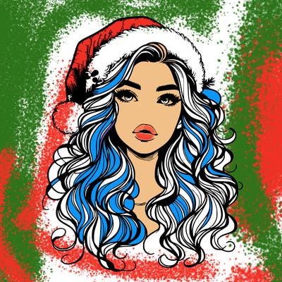 realistic christmas girl with wavy hair and lips