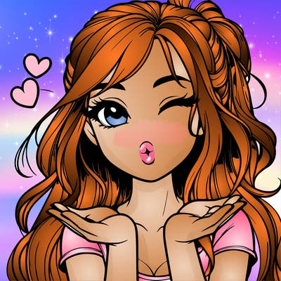 realistic girl winking and blowing a kiss while making heart hands